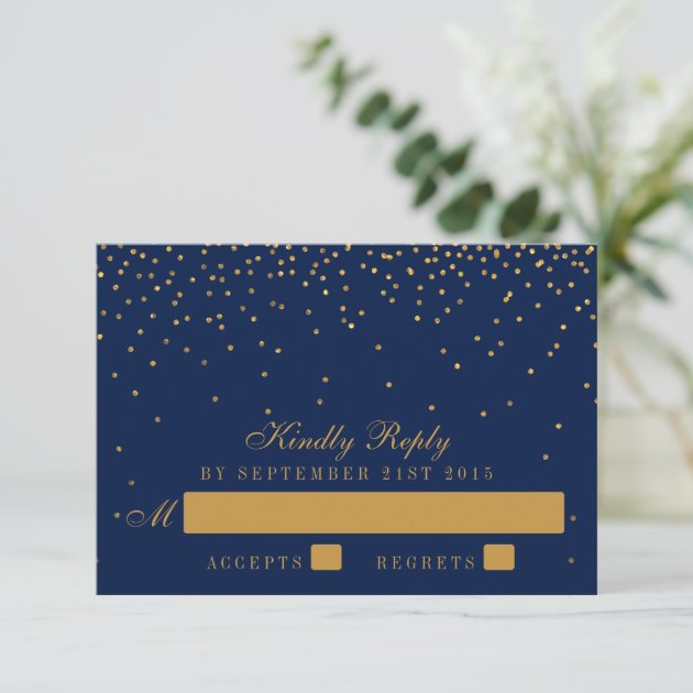 Navy Blue & Glam Gold Confetti Wedding RSVP