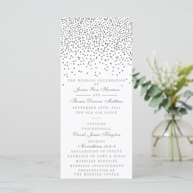 Vintage Glam Silver Confetti Wedding Program Cards