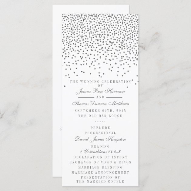 Vintage Glam Silver Confetti Wedding Program Cards