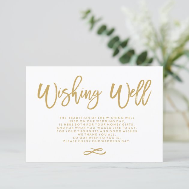 Chic Hand Lettered Gold Wedding Wishing Well Enclosure Card