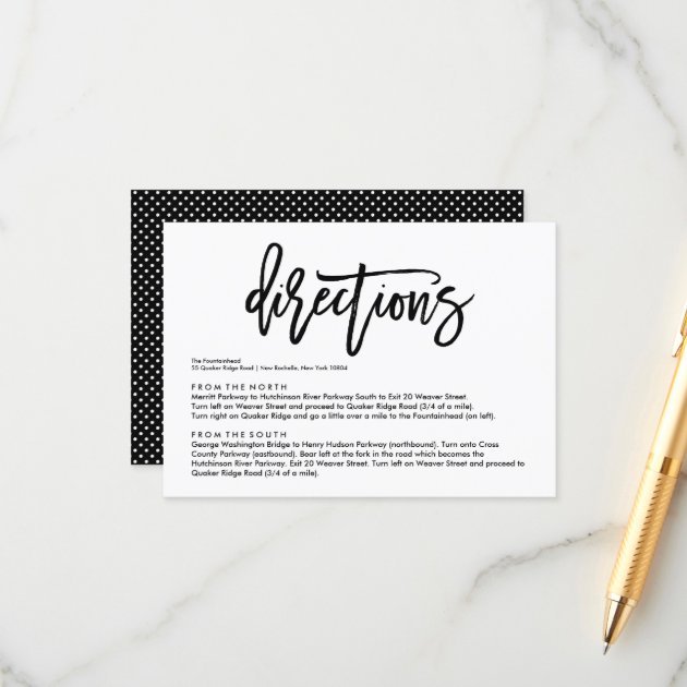 Chic Hand Lettered Wedding Directions Card