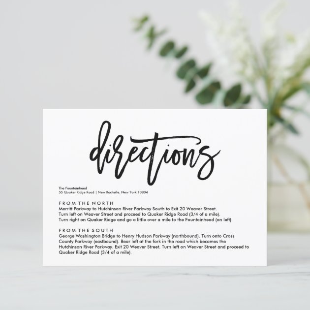 Chic Hand Lettered Wedding Directions Card