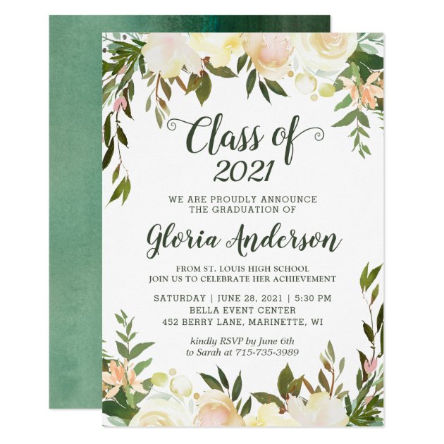 Nature Greenery Floral Class of 2019 Graduation Invitation