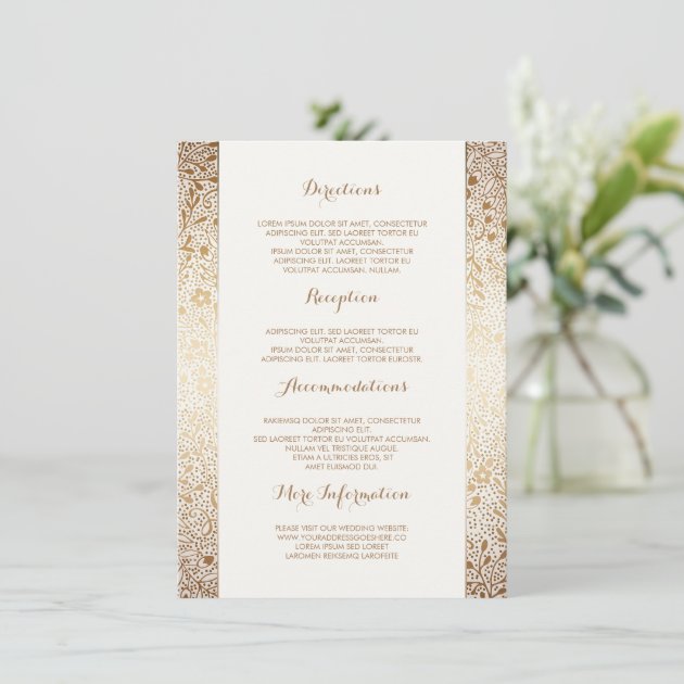 Gold White Floral Wedding Details -Information Enclosure Card