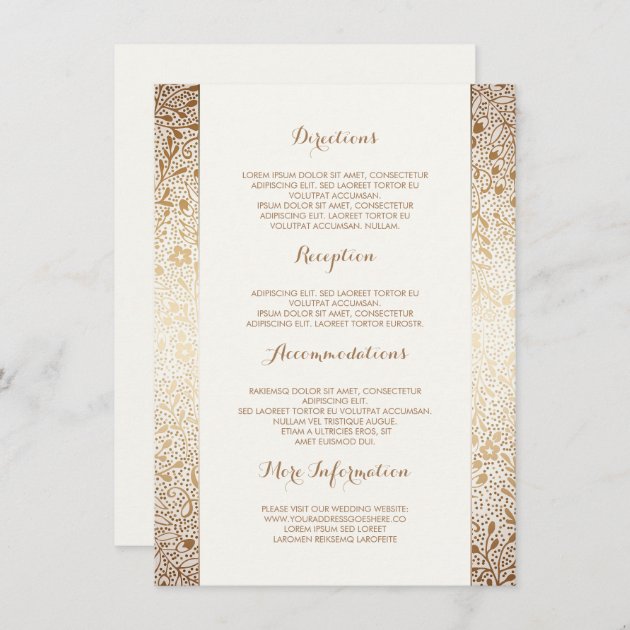 Gold White Floral Wedding Details -Information Enclosure Card
