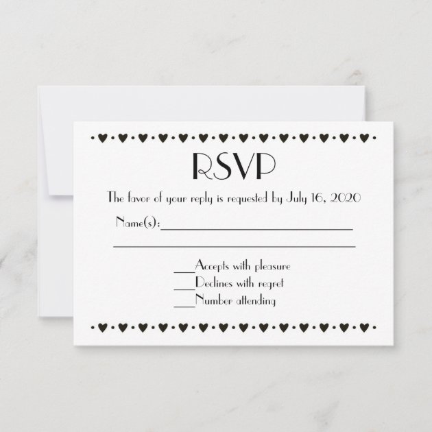 Simple black white heart border RSVP wedding cards