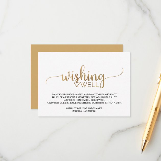 Simple Gold Calligraphy Wedding Wishing Well Enclosure Card
