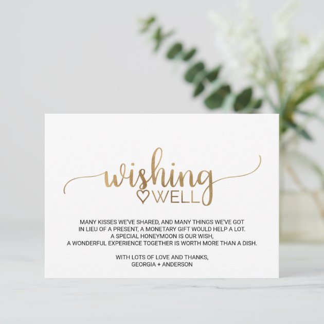 Simple Gold Calligraphy Wedding Wishing Well Enclosure Card