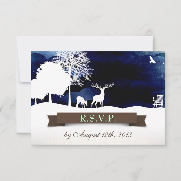 Rustic Campground Wedding RSVP with Deer and Trees