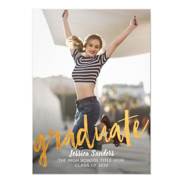 Black & Gold Typography Photo Graduation Party Card