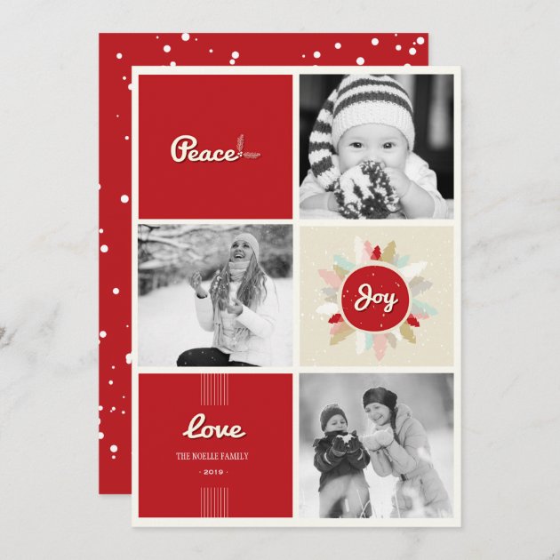 Retro Peace Love Joy Christmas Holiday Photo Card