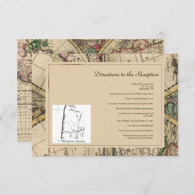 Antique Old World Map Wedding Directions Enclosure Card