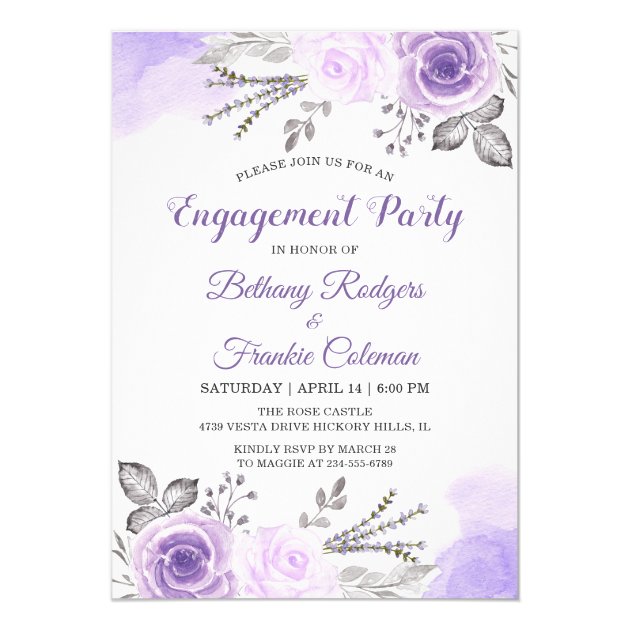 Spring Chic Pastel Purple Flowers Engagement Party Invitation