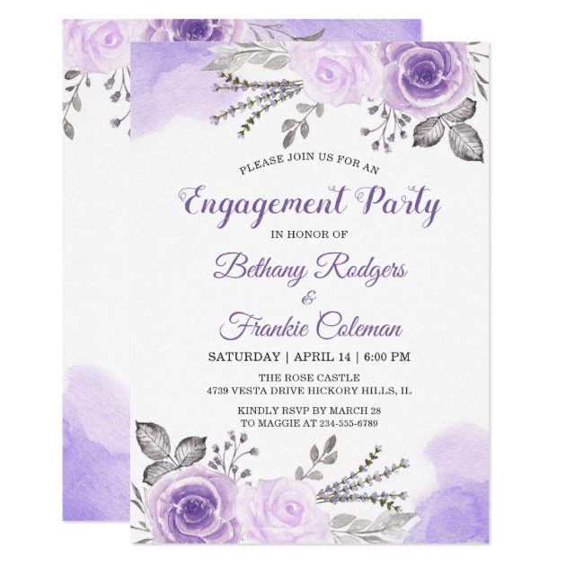 Spring Chic Pastel Purple Flowers Engagement Party Card