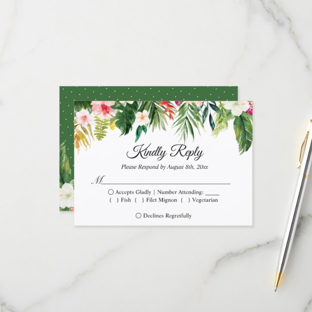 Tropical Floral Leaves Summer Wedding RSVP Reply