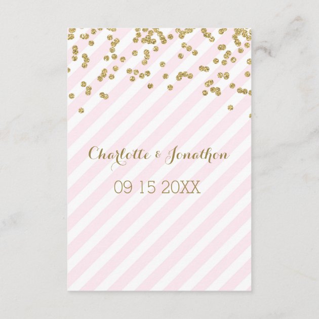 Pink Gold Stripes Wedding Direction Cards