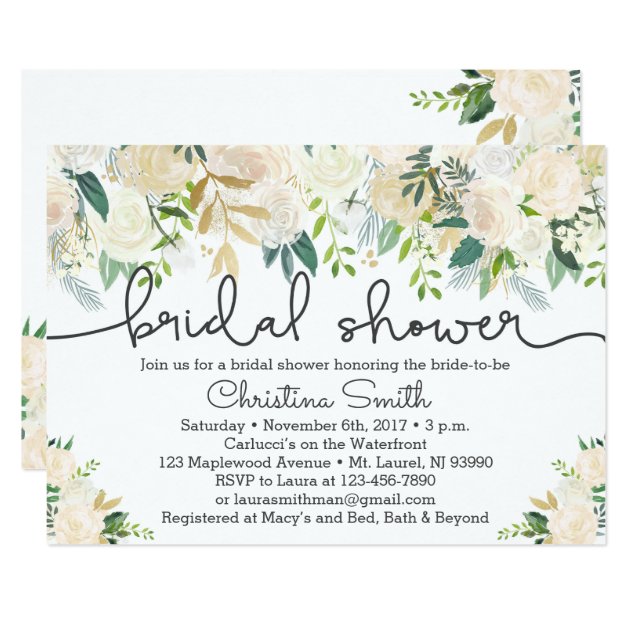 Greenery Bridal Shower Invitation W Ivory Accents