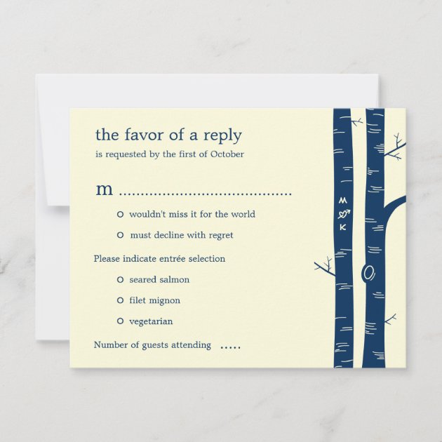 Birch Trees Wedding RSVP Card with entrée - Navy