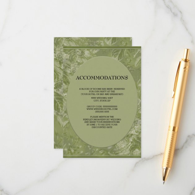 Elegant Green Vintage Floral Accommodations Enclosure Card