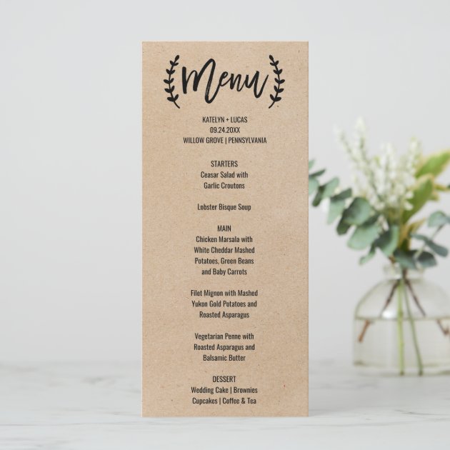 Rustic Chic Faux Kraft Calligraphy Menu Card