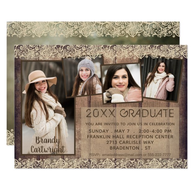 Rustic Country Wood & Lace | GRADUATE | 5-Photo Card