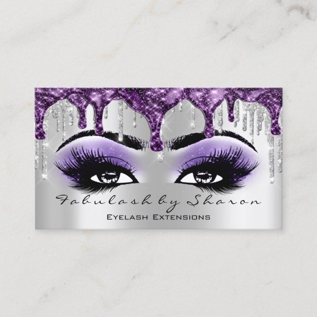 Makeup Artist Eyebrow Eyelash Silver Gray Purple Business Card