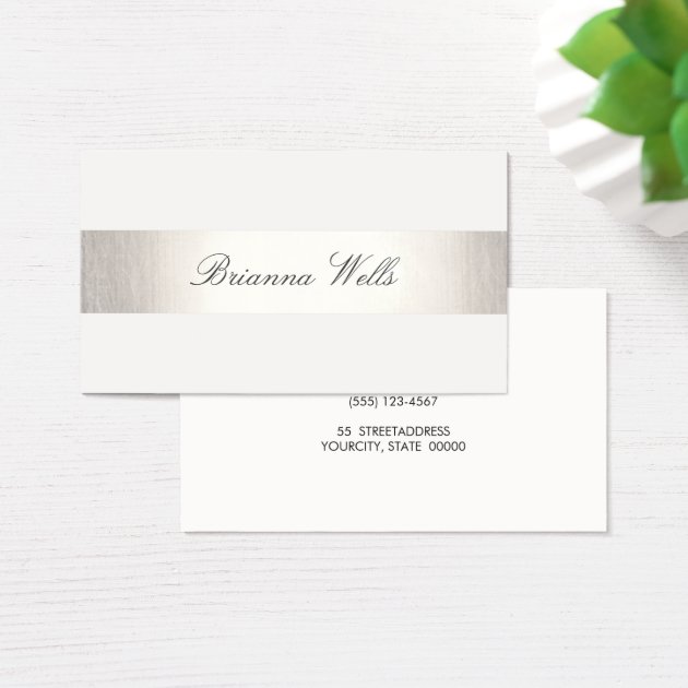 Simple Silver Striped Formal Name Networking Business Card