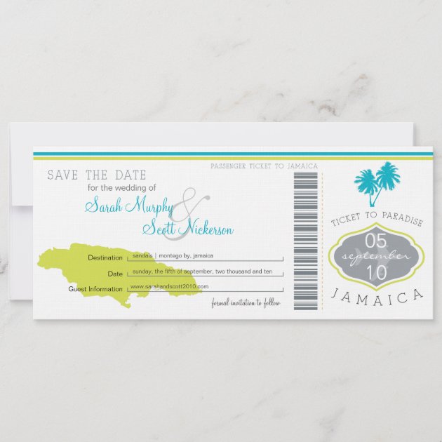 Save the Date Boarding Pass to Jamaica