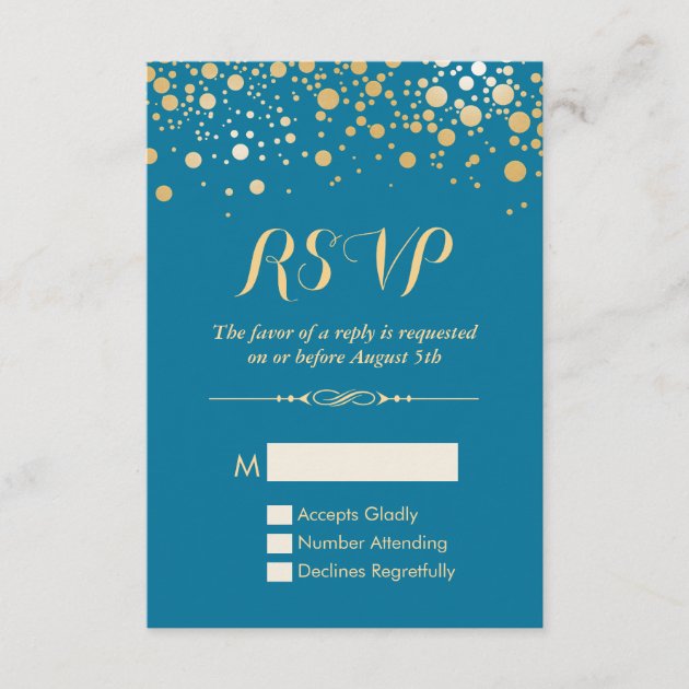 RSVP Card - Gold Confetti Dots Royal Blue