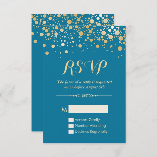 RSVP Card - Gold Confetti Dots Royal Blue