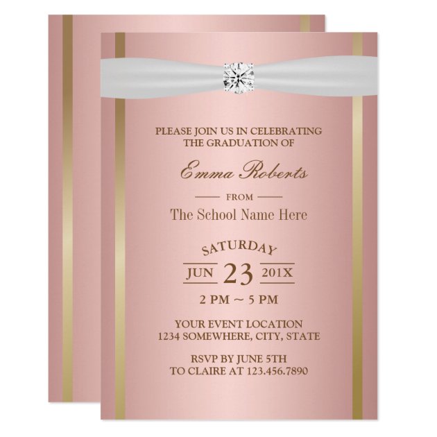 Graduation Party Elegant Rose Gold Ivory Ribbon Invitation