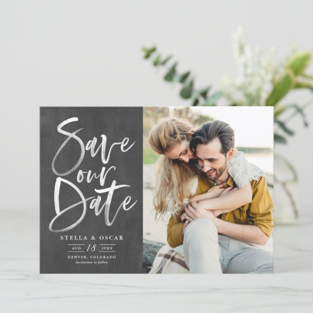 Chalkboard Watercolor Brush Calligraphy Photo Save The Date