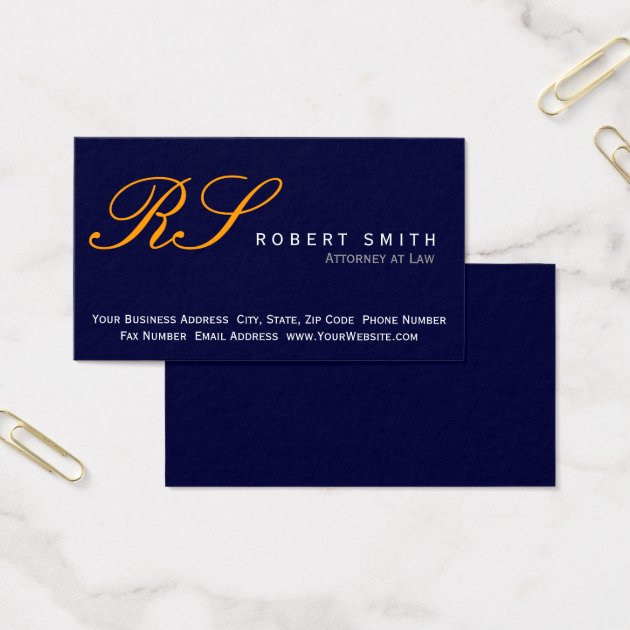 Monogram Attorney At Law Blue Business Card