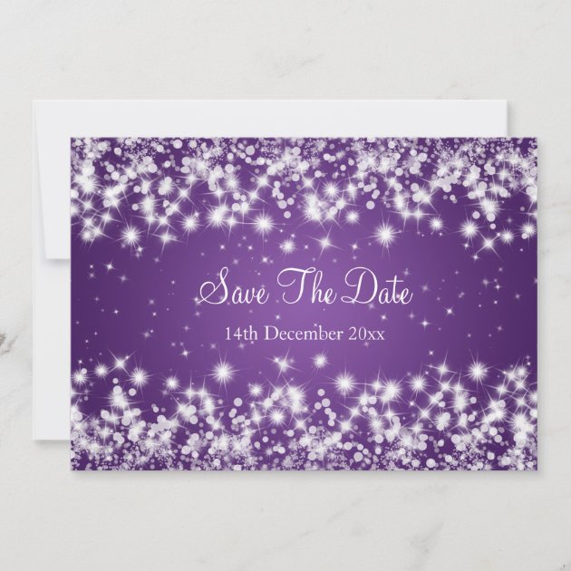 Wedding Save The Date Winter Sparkle Purple
