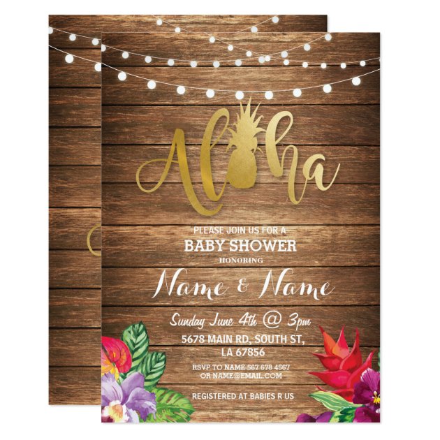 Aloha Baby Shower Pineapple Girl Boy Wood Invite