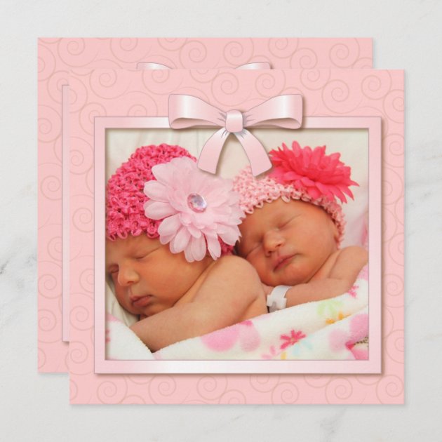 Pink Dots Twin Girls Baby Photo Birth Announcement