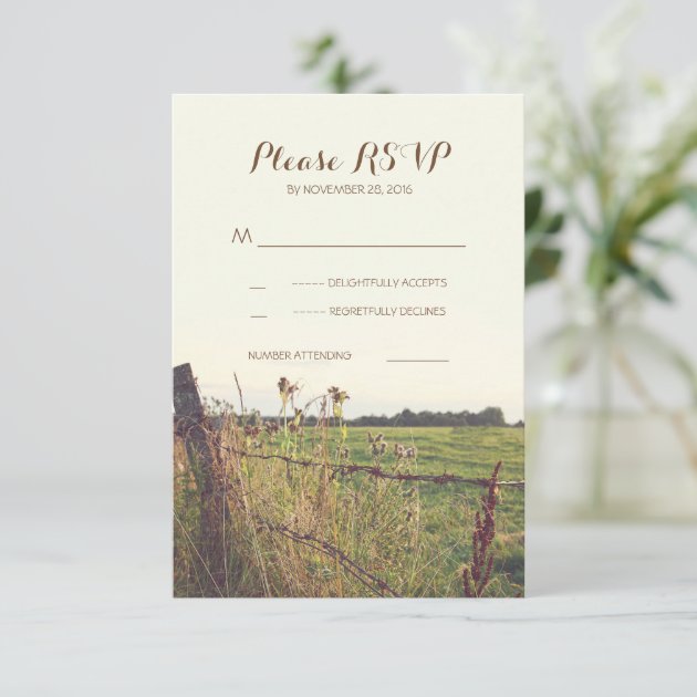 Rural Barbed Wire Fence Wedding RSVP Cards