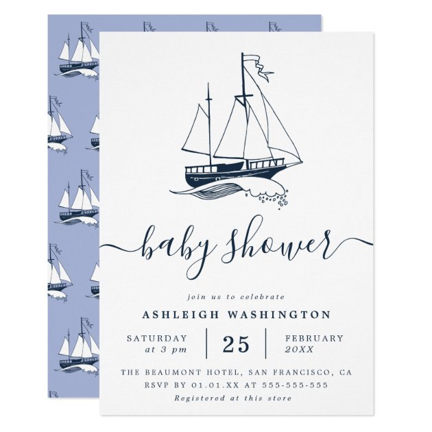 Vintage Navy Ship Nautical Baby Shower Invitation