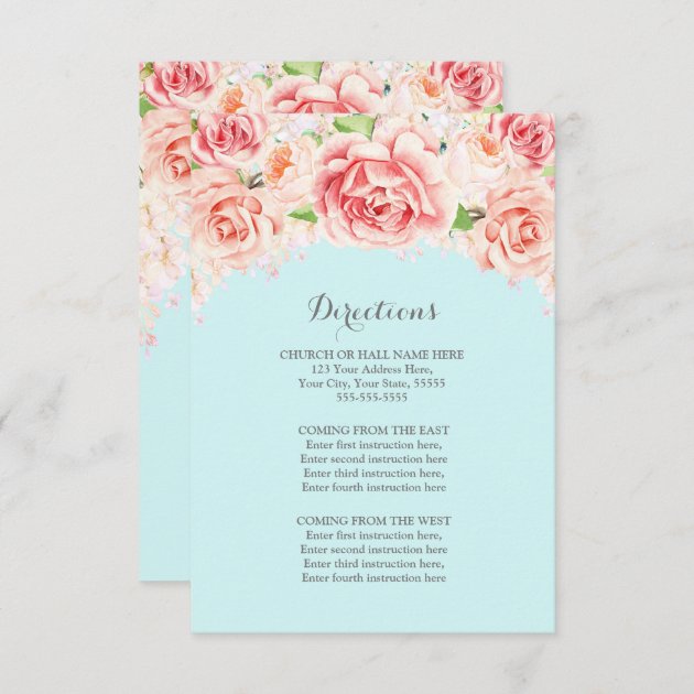 Pink Rustic Floral Blue Wedding Direction Insert