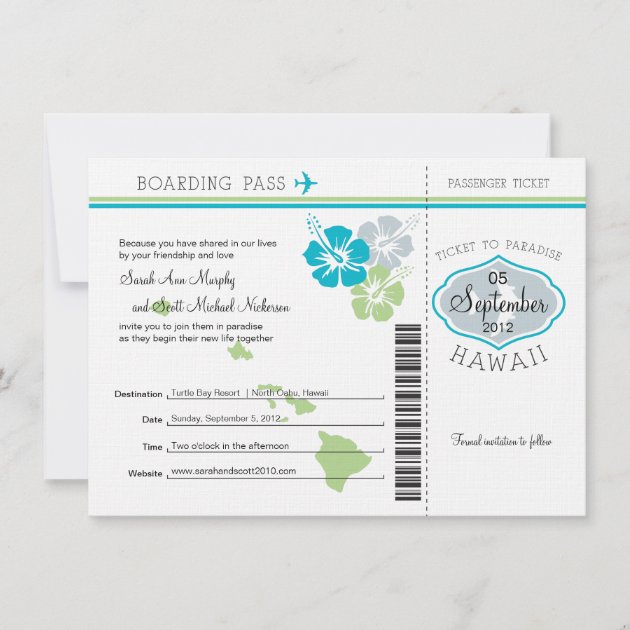 Wedding Boarding Pass to Hawaii Save The Date