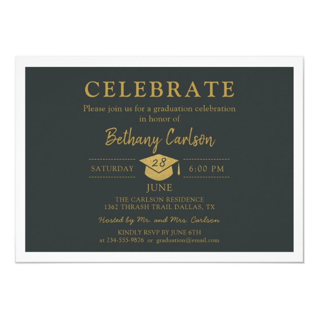 Elegant Green And Gold Photo Graduation Party Card
