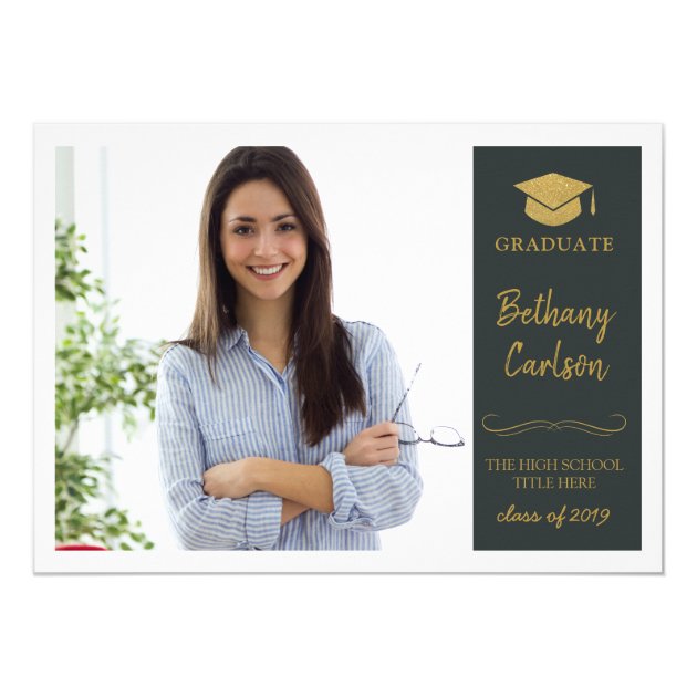 Elegant Green And Gold Photo Graduation Party Card