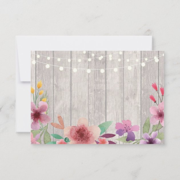 Save The Date Wood Rustic Floral Lights Invite