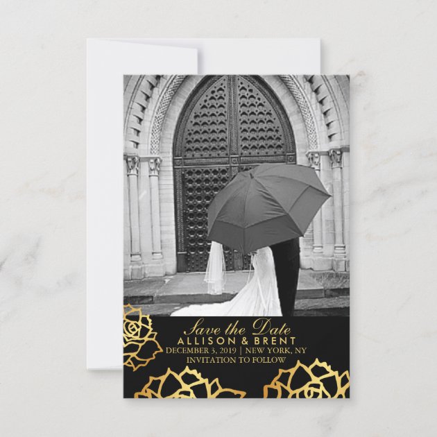 Golden Roses Save The Date - Black