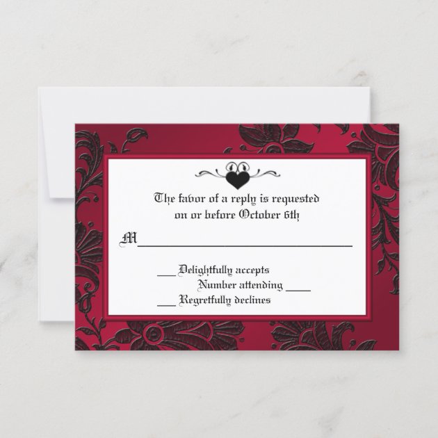 Gothic Red and Black Floral RSVP Card