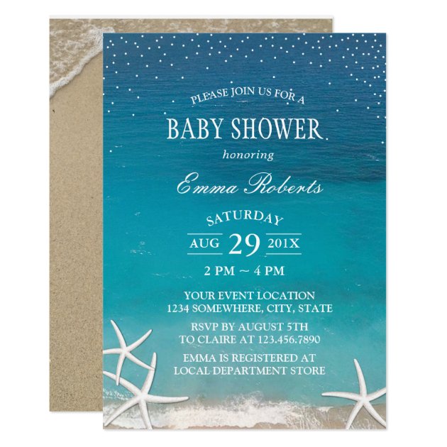 Summer Beach Starfish Baby Shower Invitation