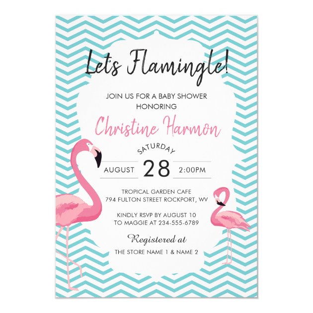 Beach Tropical Flaming Let's Famingle Baby Shower Invitation
