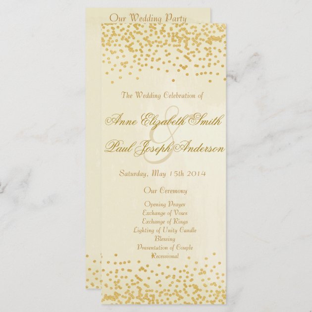 Gold Confetti Wedding Program Vintage