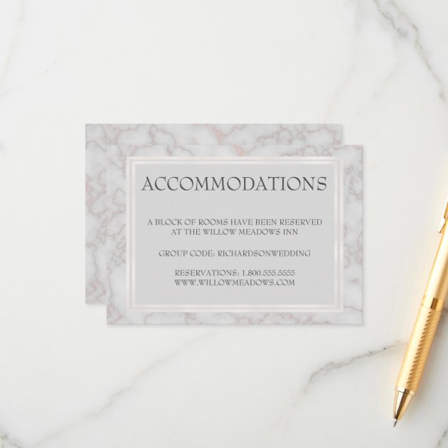 Wedding Accommodation Card | Gray Rose Gold Marble