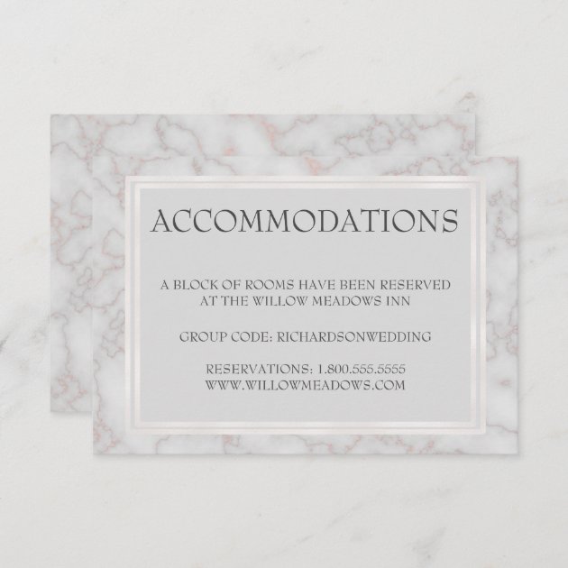 Wedding Accommodation Card | Gray Rose Gold Marble